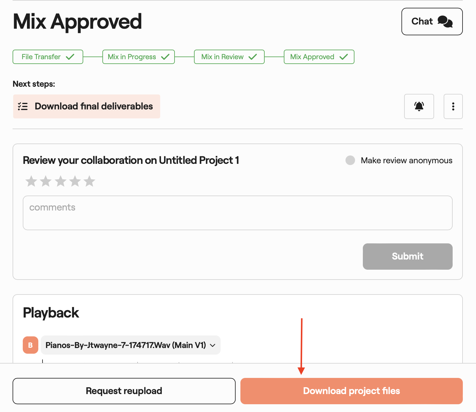 How do I download my final project files to complete a project?